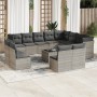 Set sofás de jardín con cojines 13 piezas ratán sintético gris