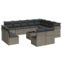 Set sofás de jardín con cojines 13 piezas ratán sintético gris
