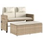 Sillón reclinable de jardín con cojines ratán sintético beige