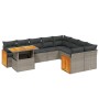 Set de sofás de jardín 10 pzas con cojines ratán sintético gris