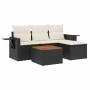 Set de muebles de jardín 5 pzas y cojines ratán sintético negro