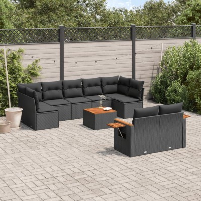 Set de sofás de jardín 10 pzas cojines ratán sintético negro