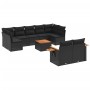 Set de sofás de jardín 10 pzas cojines ratán sintético negro