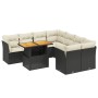 Set de sofás de jardín 8 piezas y cojines ratán sintético negro