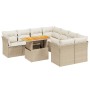 Set de sofás de jardín 9 pzas con cojines ratán sintético beige