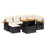 Set de comedor de jardín 7 pzas y cojines ratán sintético negro