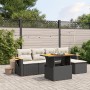 Set de sofás de jardín 6 piezas y cojines ratán sintético negro