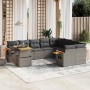 Set de sofás de jardín 10 pzas con cojines ratán sintético gris