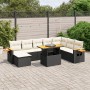 Set de sofás de jardín 8 piezas y cojines ratán sintético negro