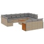 Set de sofás de jardín y cojines 14 pzas ratán sintético beige