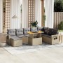 Set de sofás de jardín 9 pzas con cojines ratán sintético beige