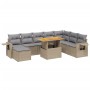 Set de sofás de jardín 9 pzas con cojines ratán sintético beige