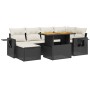 Set de comedor de jardín 7 pzas y cojines ratán sintético negro
