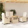 Set de comedor jardín con cojines 4 pzas ratán sintético beige