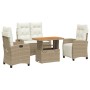 Set de comedor jardín con cojines 4 pzas ratán sintético beige