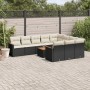 Set de sofás de jardín 11 pzas y cojines ratán sintético negro