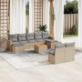Juego de sofás jardín con cojines beige 10 pzas ratán sintético
