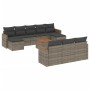 Set de sofás de jardín 11 pzas y cojines ratán sintético gris