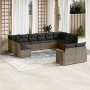 Set de sofás de jardín 12 pzas con cojines ratán sintético gris