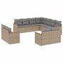 Juego de sofás jardín con cojines beige mezcla 11 pzas ratán PE