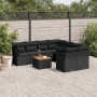 Set de sofás de jardín 8 piezas y cojines ratán sintético negro