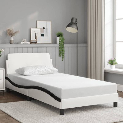 Cama sin colchón cuero sintético blanco Negro 100x200 cm
