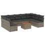 Set de sofás de jardín 10 pzas con cojines ratán sintético gris