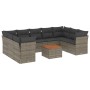 Set de sofás de jardín 10 pzas con cojines ratán sintético gris