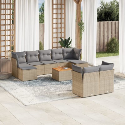 Juego de sofás jardín con cojines beige 10 pzas ratán sintético