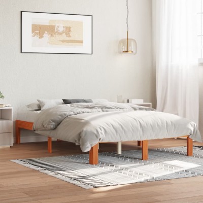 Cama sin colchón madera maciza de pino marrón cera 120x200 cm