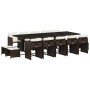 Set comedor de jardín y cojines 15 pzas ratán sintético marrón