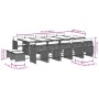 Set comedor de jardín y cojines 15 pzas ratán sintético marrón