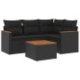Set de muebles de jardín 5 pzas y cojines ratán sintético negro