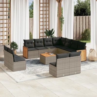 Set de sofás de jardín 12 pzas con cojines ratán sintético gris