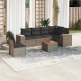 Set de sofás de jardín 7 piezas con cojines ratán PE gris