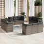 Set de sofás de jardín 12 pzas con cojines ratán sintético gris