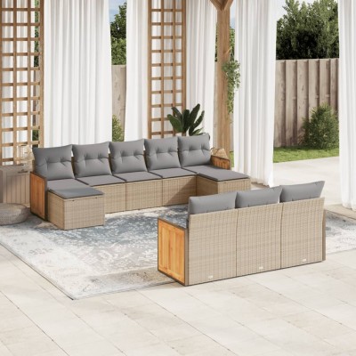 Juego de sofás jardín con cojines beige 10 pzas ratán sintético