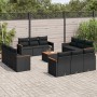 Set de sofás de jardín y cojines 13 pzas ratán sintético negro