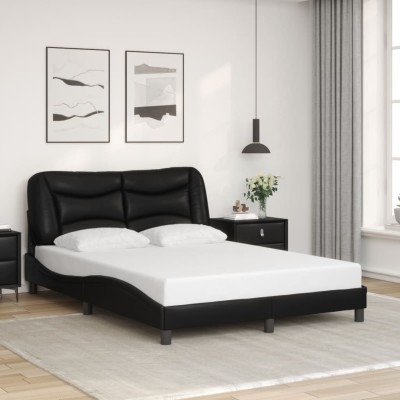 Estructura de cama sin colchón cuero sintético negro 140x200 cm