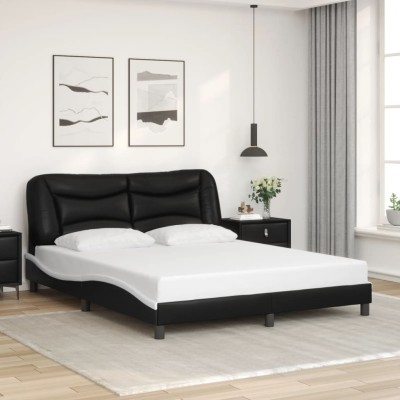 Estructura cama cabecero cuero sintético negro blanco 160x200cm