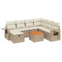 Juego de sofás de jardín con cojines beige 8 pzas ratán PE