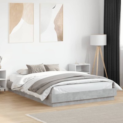 Estructura de cama con luces LED gris hormigón 150x200 cm