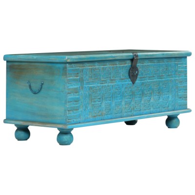 Baúl de almacenamiento madera maciza mango azul 100x40x41 cm