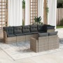Set de sofás de jardín 8 pzas y cojines ratán sintético gris
