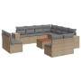 Set de sofás de jardín 12 pzas y cojines ratán sintético marrón