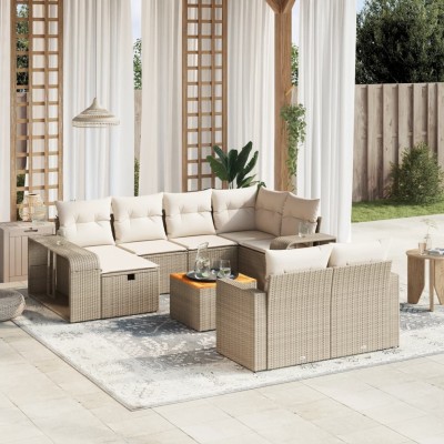 Set de sofás de jardín 11pzas con cojines ratán sintético beige