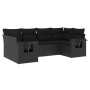 Set de sofás de jardín 6 piezas y cojines ratán sintético negro