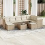 Juego de sofás jardín con cojines beige 10 pzas ratán sintético