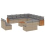 Set sofás de jardín 14 pzas con cojines ratán sintético beige