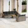 Set de sofás de jardín 10 pzas con cojines ratán sintético gris